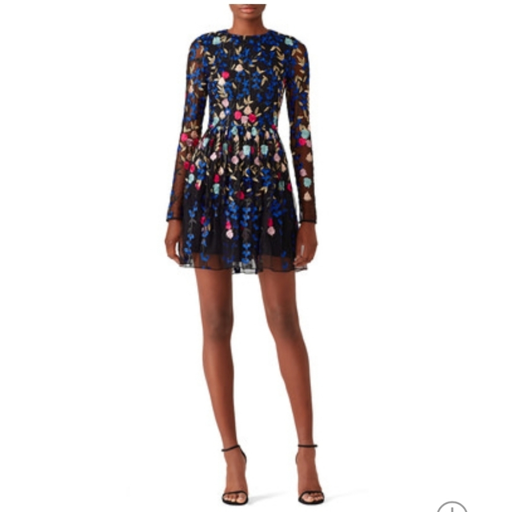 Badgley Mischka Dress 14 Floral Embroidered Mesh